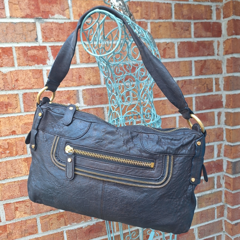 Genuine Leather Boho Purse Vintage Handbag Retro 90s Punk Grunge Bag Zipper Trim - Picture 13 of 17